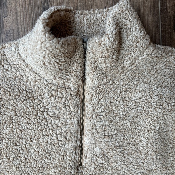 Old Navy Quarter Zip Sherpa Front Pockets Beige Women's Size Small - Picture 5 of 10